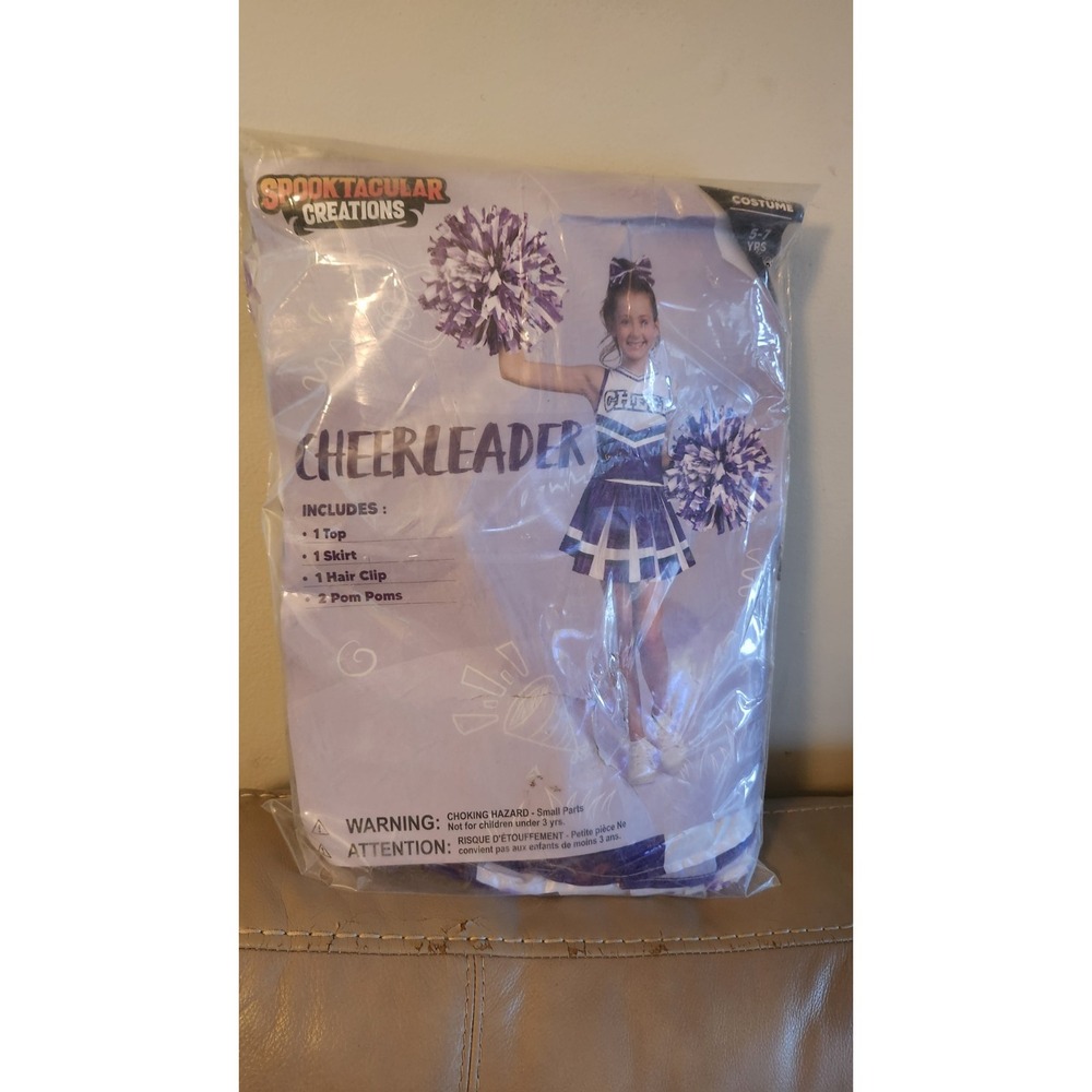 Cheerleader Girl Halloween Costume - child size Small (5-7) Purple Complete